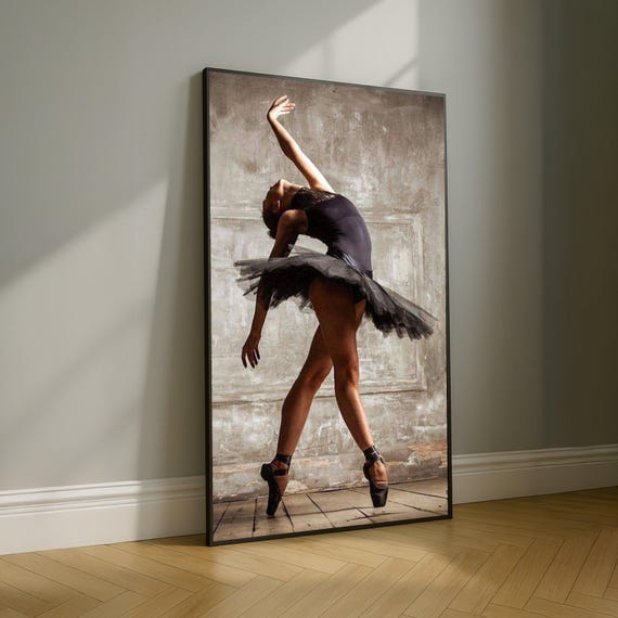 Elegant Ballerina Dance Pose Canvas, Black Tutu Ballet Wall Art, Graceful Movement Decoration, Artistic Dance Photography Canvas