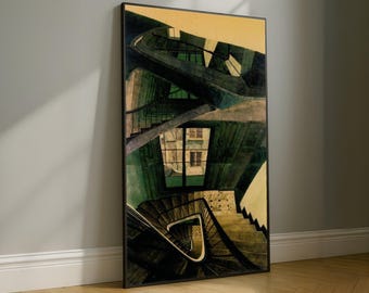 Vintage Spiral Staircase Canvas Wall Art, Architectural Interior Print, Retro Building Design, Urban Home Decoration, Unique Wall Art
