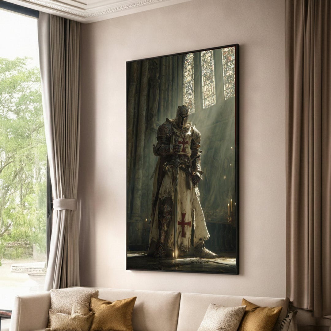 Medieval Knight Canvas Wall Art, Templar Warrior Painting, Gothic ...