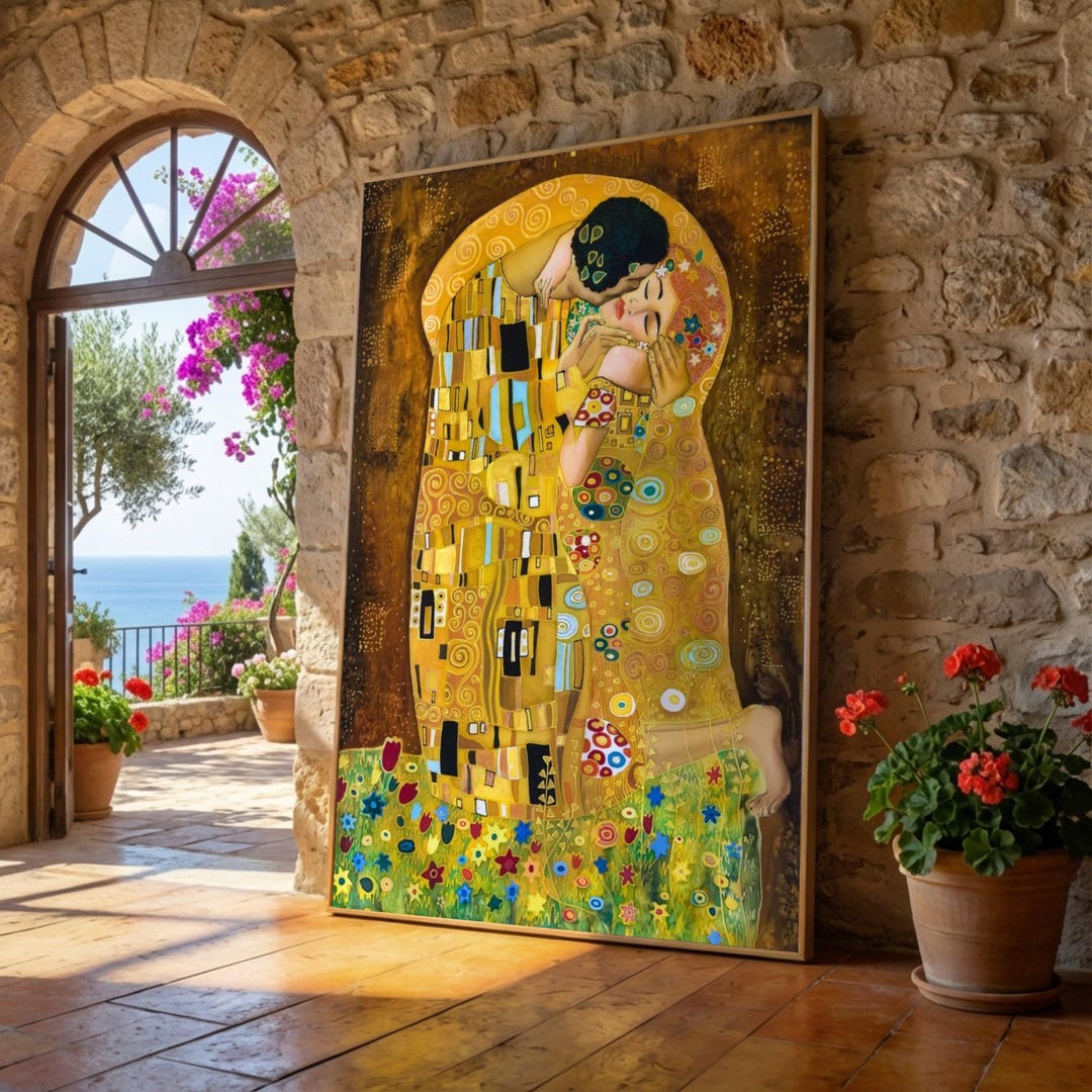 The Kiss Canvas Wall Art, Gustav Klimt Romantic Painting, Gold ...