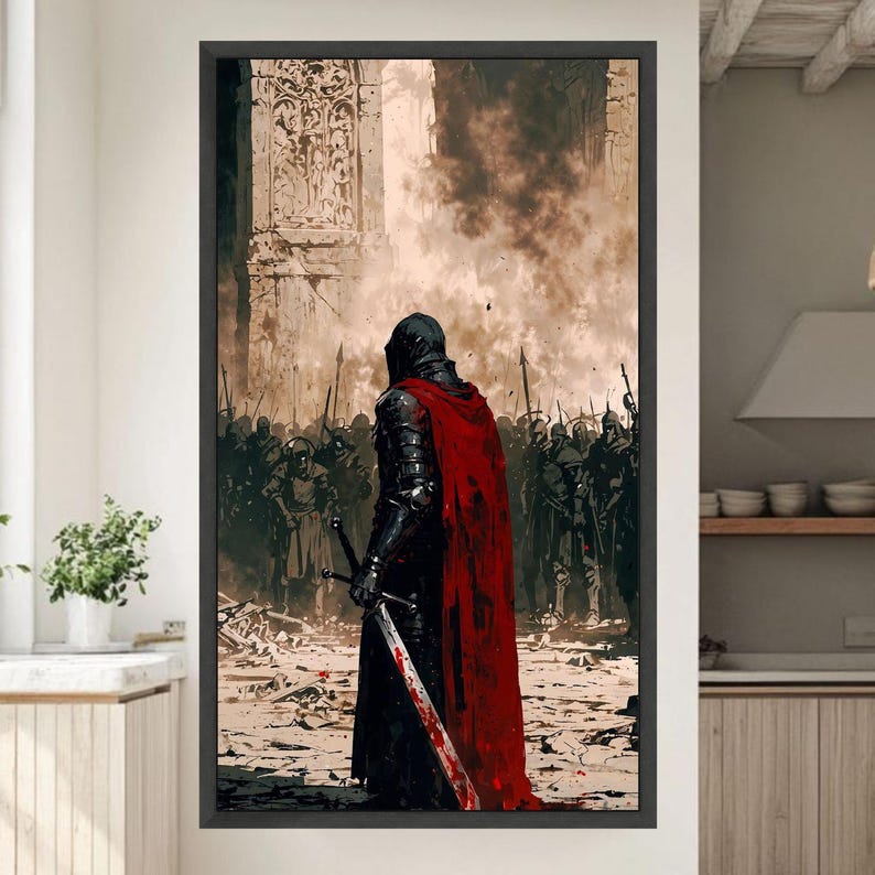 Dark Knight With Bloodied Sword, Medieval Battle Scene Canvas, Warrior ...