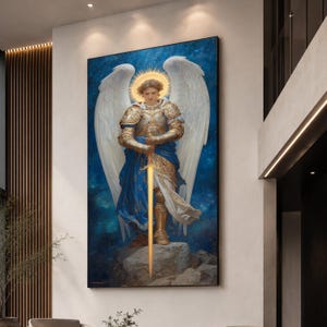 Saint Michael Archangel Canvas Print, Catholic Religious Wall Art, Christian Angel Warrior Painting, Faith Decor
