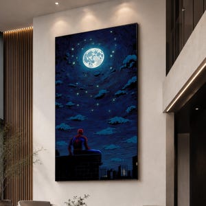 Spiderman Canvas Print, Moonlight Reflection, Superhero Wall Art