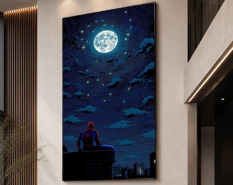 Canvasprint Spider-Man, maanlichtreflectie, superheld muurkunst