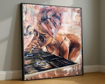 Canvaskunst retro vrouw roken, urban lifestyle-schilderij