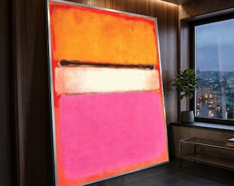 Abstract Color Blocks Canvas, Bold Orange Pink Wall Art, Minimalist Contemporary Home Decoration