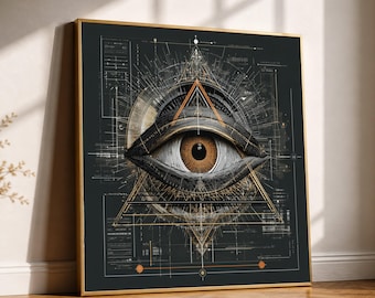 Alziend oog geometrisch canvas, esoterische spirituele muurkunst, decor occulte mystiek