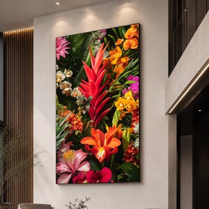Vibrant Tropical Flowers Canvas Art, Exotic Botanical Bloom Wall Decor, Lush Garden Design