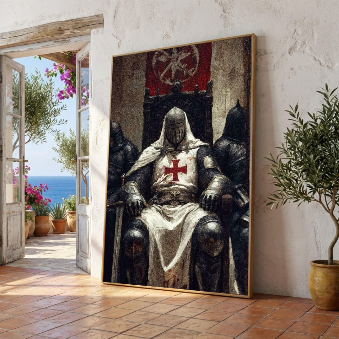 Medieval Knight Templar Canvas Wall Art, Crusader Armor Decor ...