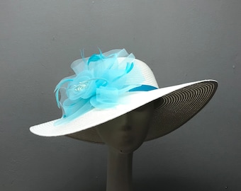 6" BRIM Kentucky Derby Hat Horse Race Hat Bridal Shower Hat Church Hat Tea Party Hat Wedding Hat Sun Hat Fancy Hat