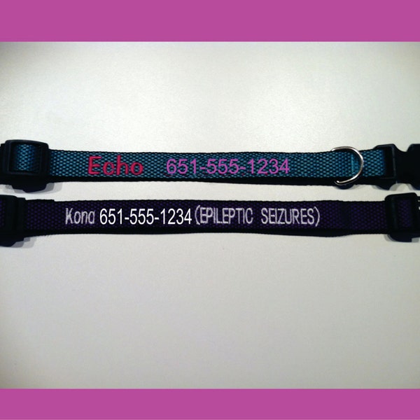 Adjustable Pet Collar 8-10 inches with Embroidered Dog Name & Phone Number