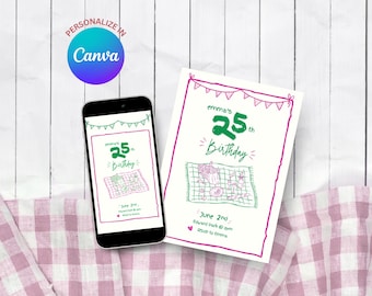 Birthday Picnic Invitation - Editable Canva Template for Mobile & Printable Party Invites