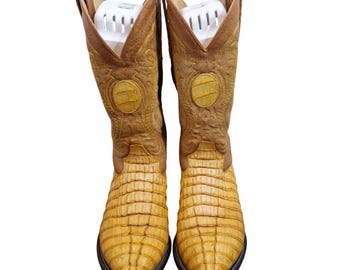 Cuadra Horn Back Crocodile Tan Western Cowboy Boots Men's Size 8 Women's Size 10