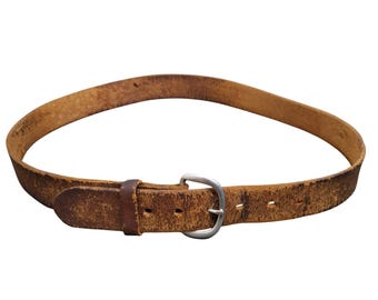 Mens Size 36 Distressed Brown Leather Belt Rugged Silver Buckle Casual Workwear