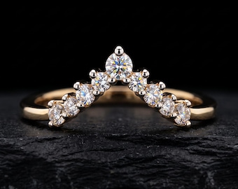 V Shaped Lab Grown Diamond Wedding Band | 14K Gold Chevron Nesting Ring |Stackable Curved Bridal Band | IGI Certified Ring |Anniversary Gift