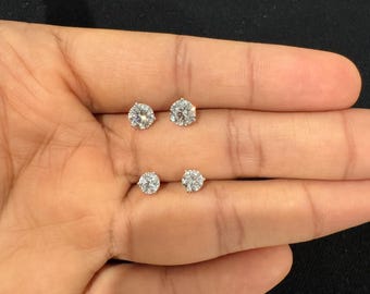 Boucles D'oreilles Clous Or Blanc 14k – 3 Diamants Ronds Cultivés (2 Ct Total)
