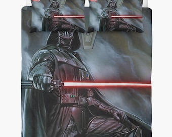 Funda nórdica de Star Wars: Juego de cama personalizado de Darth Vader, 2 fundas de almohada + funda nórdica