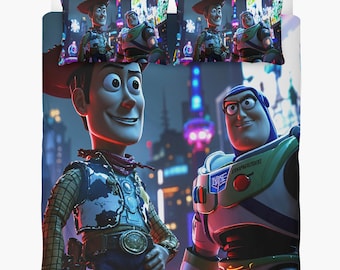 Funda nórdica de Toy Story: Buzz Lightyear, Woody. Juego de cama personalizado, 2 fundas de almohada + funda nórdica.