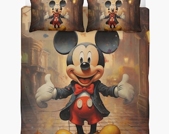 Mickey Mouse-dekbedovertrek: op maat gemaakte beddengoedset, 2 kussenslopen + dekbedovertrek