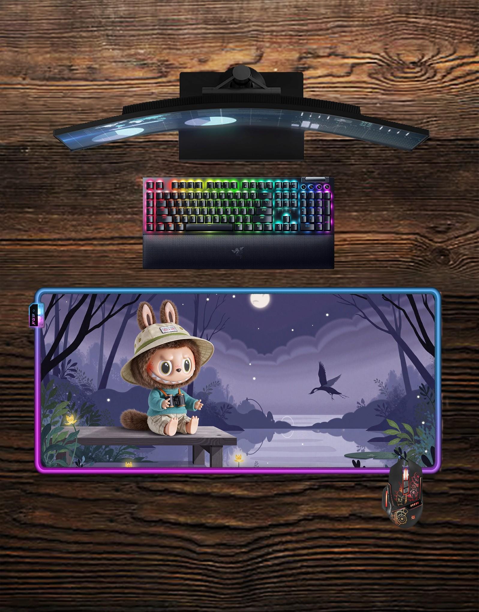 Discover Labubu LED Mouse Pad - Video game RGB Gaming Desk Mat