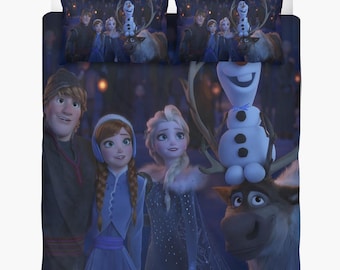Poszewka na kołdrę Frozen: Elsa, Anna, Sven, Olaf Niestandardowy zestaw pościeli, 2 poszewki na poduszki + poszwa na kołdrę