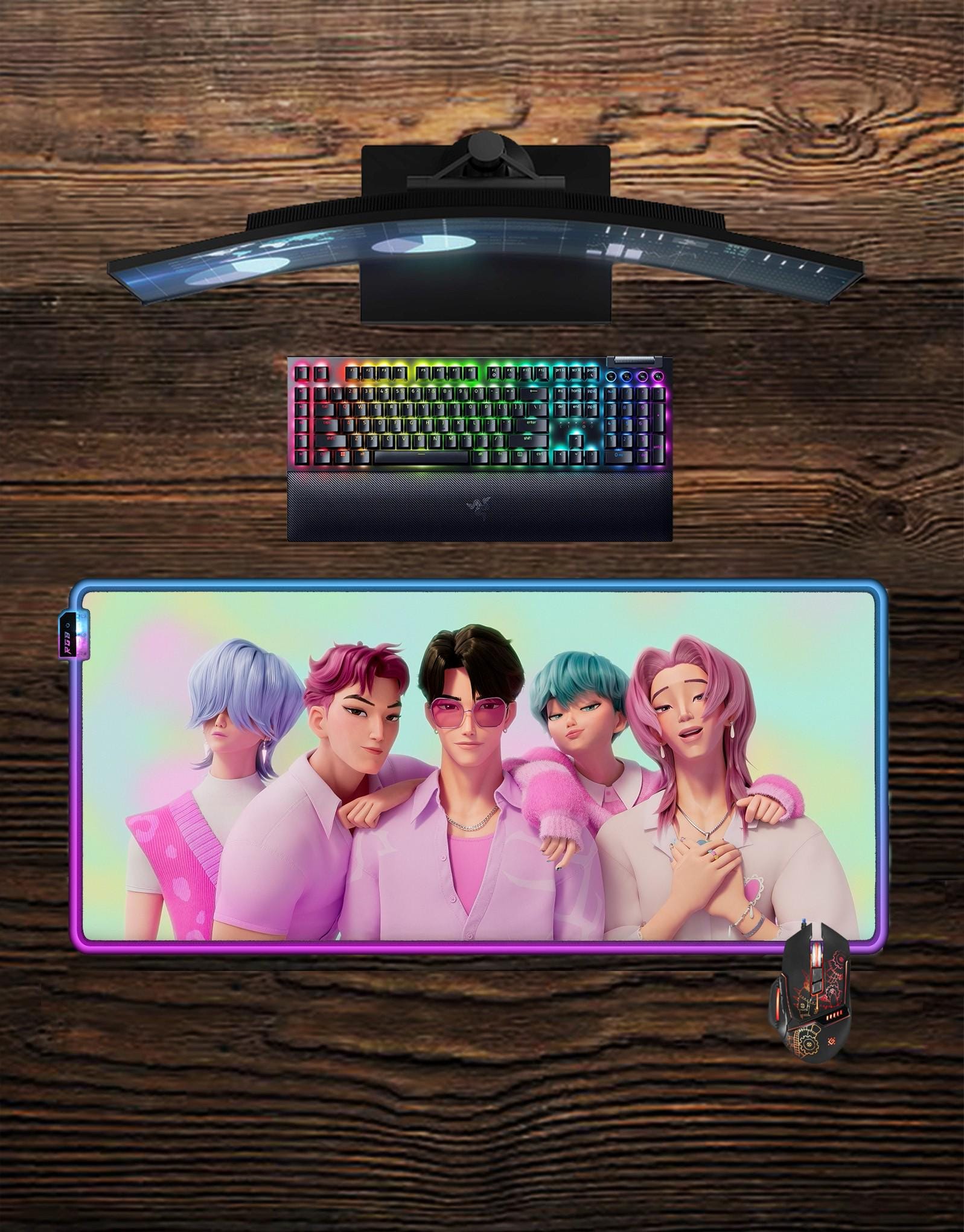 Discover Kpop Demon Hunters LED Mouse Pad: RGB Gaming Desk Mat