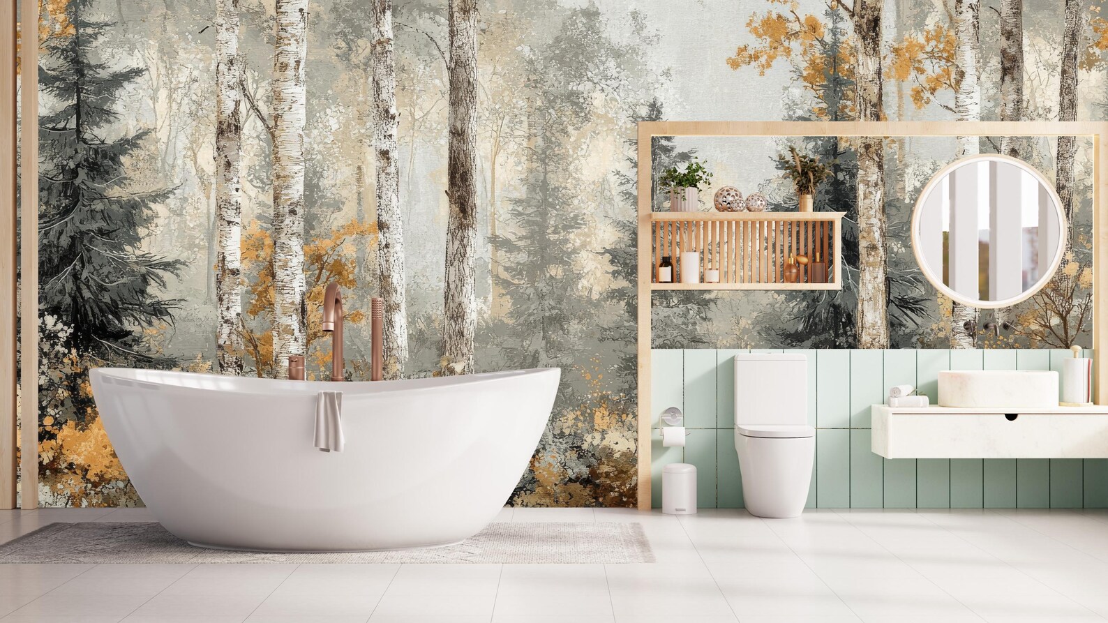 Curated visual reference: Nature Inspired Wall Art For Scandinavian Style Reference: Rustic Birch Forest Wallpaper Mural Autumn Landscape Wall Art
