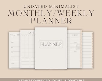 Undated Digital Planner | Minimalist Hyperlinked Monthly & Weekly Planner | iPad, GoodNotes, Notability PDF