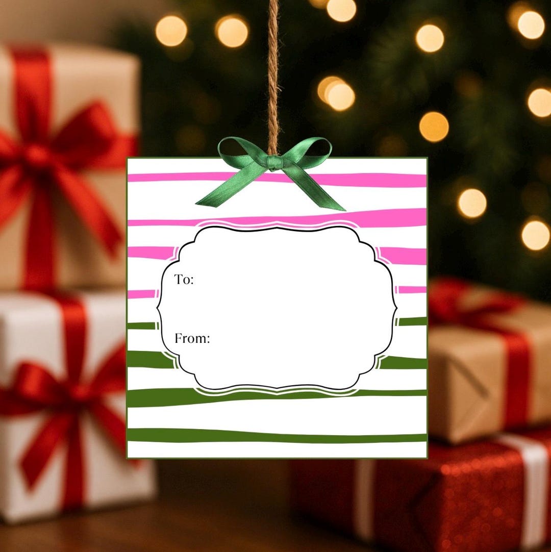 Pink & Green Christmas Gift Tags • Printable Holiday To/from (instant ...