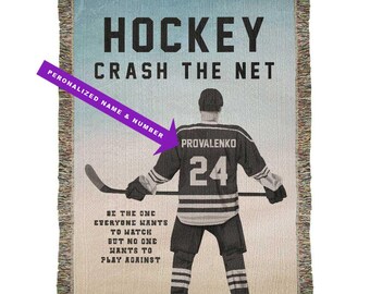 Personalized Hockey Woven Blanket Boys Hockey Gift Custom Throw