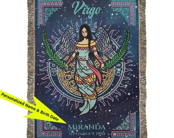 Personalized Virgo Zodiac Woven Blanket Astrology Gift, Custom Throw