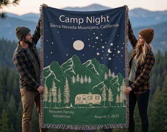 Personalized Camper Night Woven Blanket Custom Rv Adventure Gift Throw