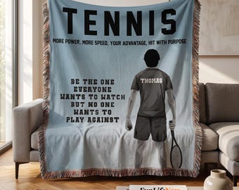Personalized Boys Tennis Woven Blanket Custom Tennis Gift Throw