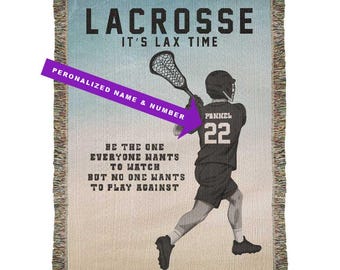 Personalized Lacrosse Woven Blanket Boys Lax Gift Custom Throw