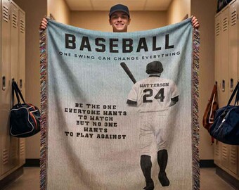 Personalized Baseball Woven Blanket Boys Baseball Gift Custom Throw