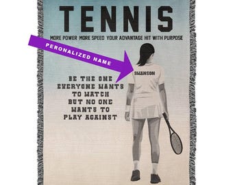 Personalized Girls Tennis Woven Blanket Custom Tennis Gift Throw