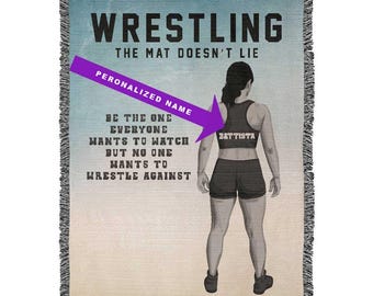 Personalized Girls Wrestling Woven Blanket Custom Athlete Gift Throw