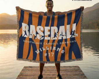Baseball Player Personalized Woven Blanket – Custom Athlete Gift
