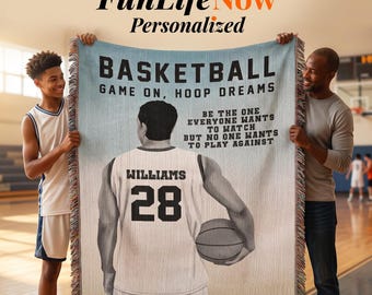 Personalized Basketball Woven Blanket Boys Basketball Gift Custom Throw