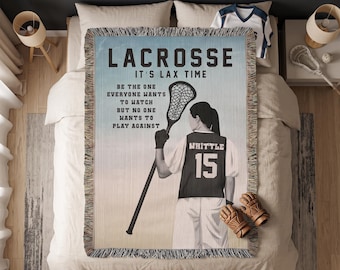 Personalized Girls Lacrosse Woven Blanket Custom Lax Gift Throw