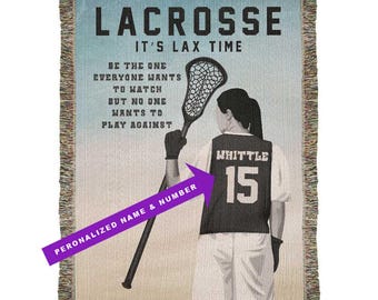 Personalized Girls Lacrosse Woven Blanket Custom Lax Gift Throw