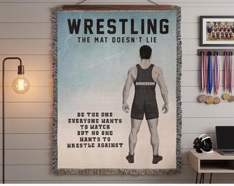 Personalized Boys Wrestling Woven Blanket Custom Athlete Gift Throw