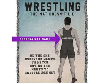 Personalized Boys Wrestling Woven Blanket Custom Athlete Gift Throw