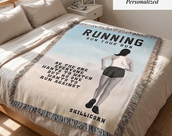Personalized Girls Running Woven Blanket Custom Runner Gift Throw