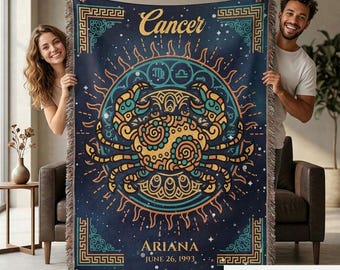 Personalized Cancer Zodiac Woven Blanket Astrology Gift Custom Throw