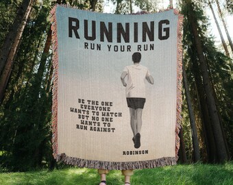 Personalized Boys Running Woven Blanket Custom Runner Gift Throw