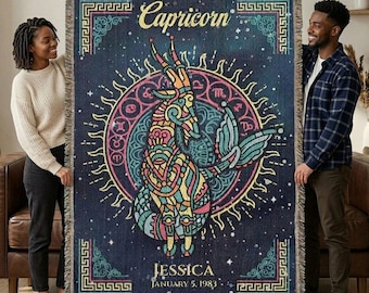 Capricorn Zodiac Woven Blanket Personalized Astrology Gift Custom Throw