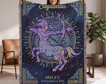 Personalized Sagittarius Zodiac Woven Blanket Astrology Gift Custom Throw