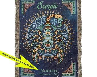 Personalized Scorpio Zodiac Woven Blanket Astrology Gift Custom Throw