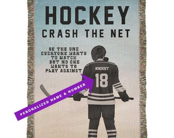 Personalized Girls Hockey Woven Blanket Custom Gift for Hockey Players Throw